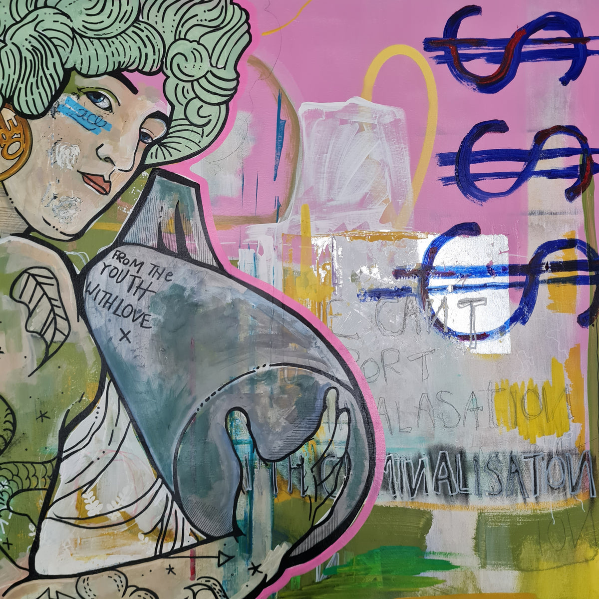 Woman holding bomb tattoos pink dollar