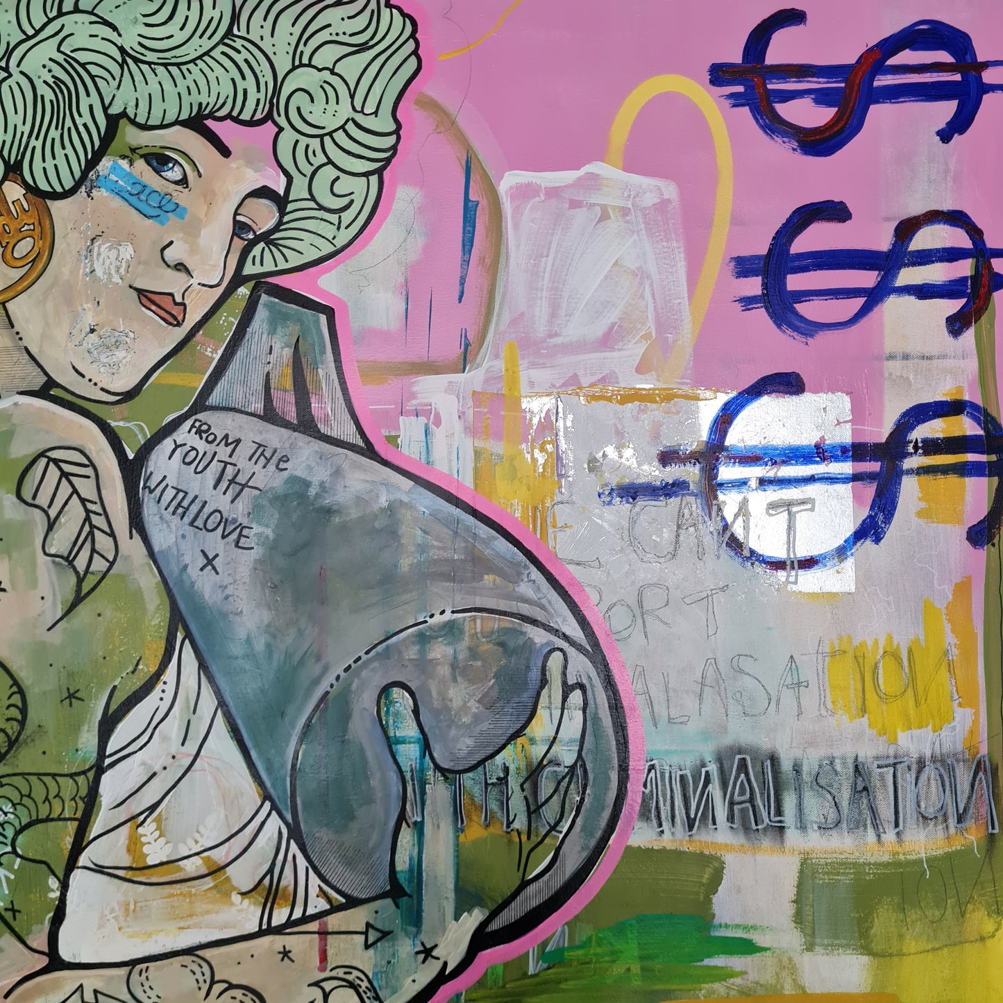 Woman holding bomb tattoos pink dollar 